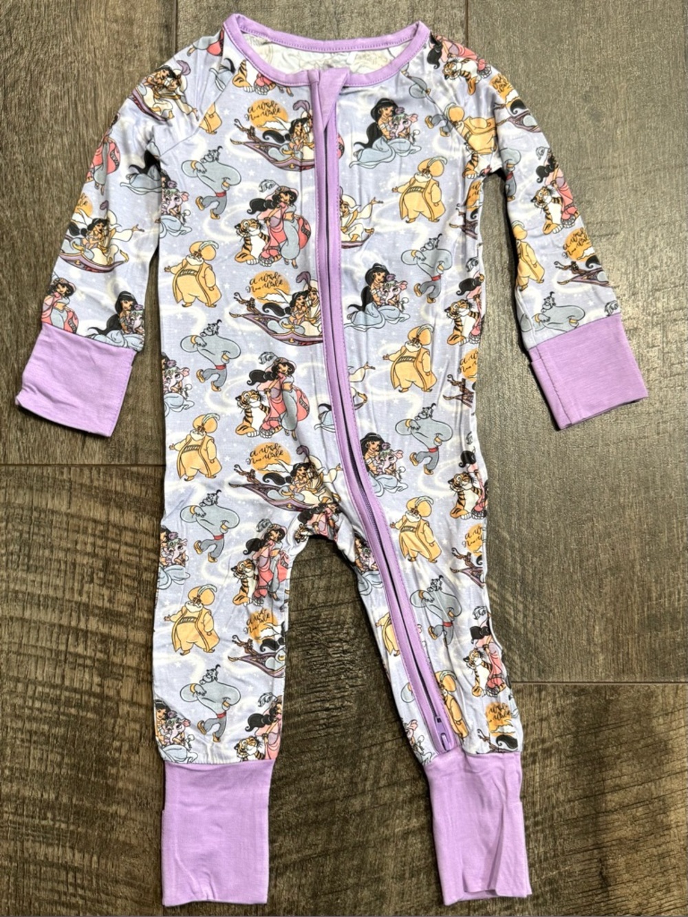 Bamboo Zipper Sleeper Aladdin “Whole New World Dream” Print •  Lavender • 12-18m